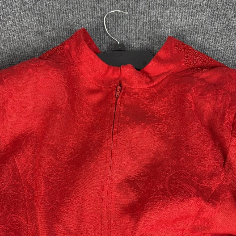 Karin Stevens Jacket Skirt‎ Dress Womens 14 Red Floral Jacquard Beaded Formal